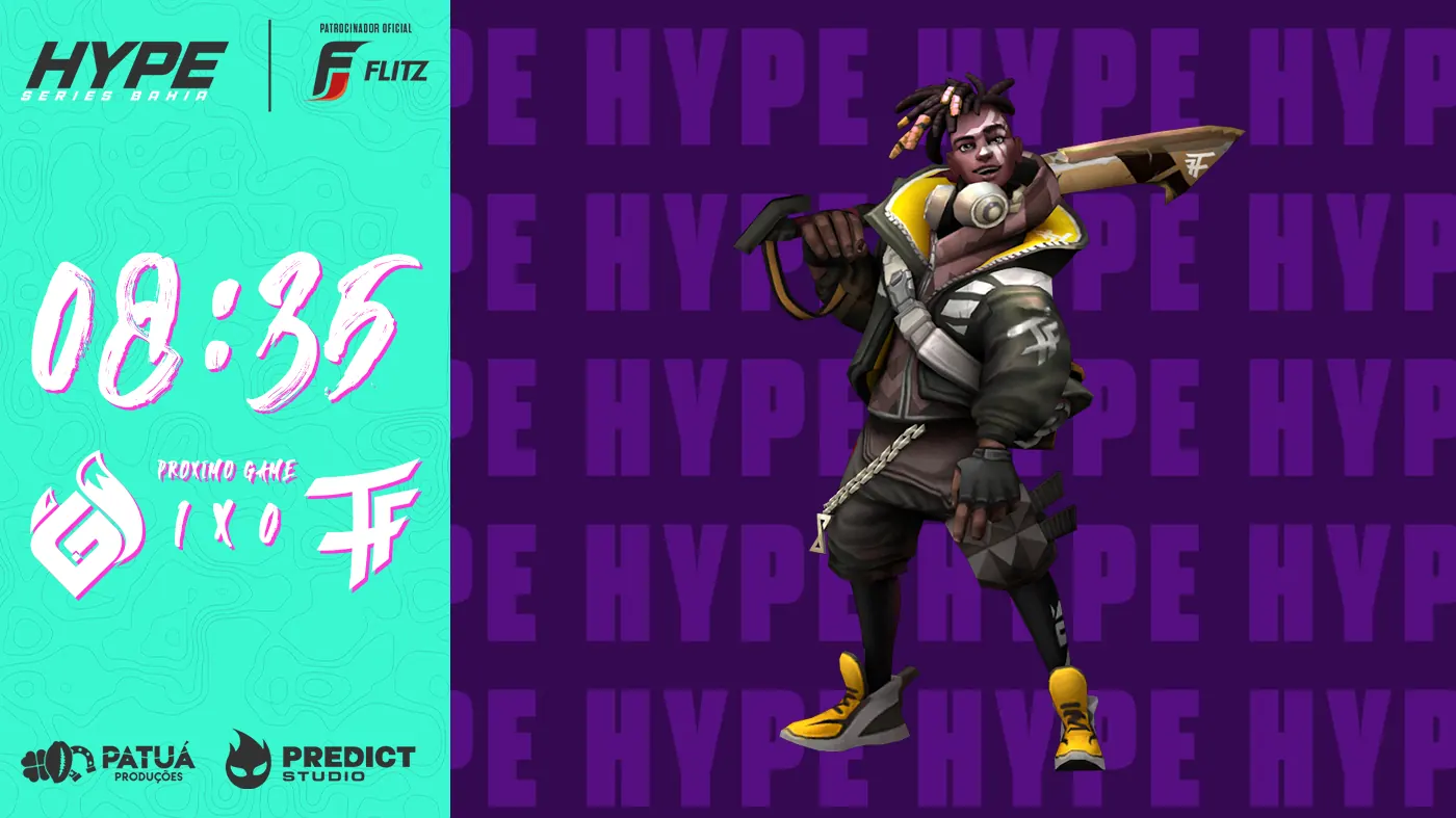 Tela de espera do Hype Series, com contagem regressiva sobre arte roxa e tipografia em pincel