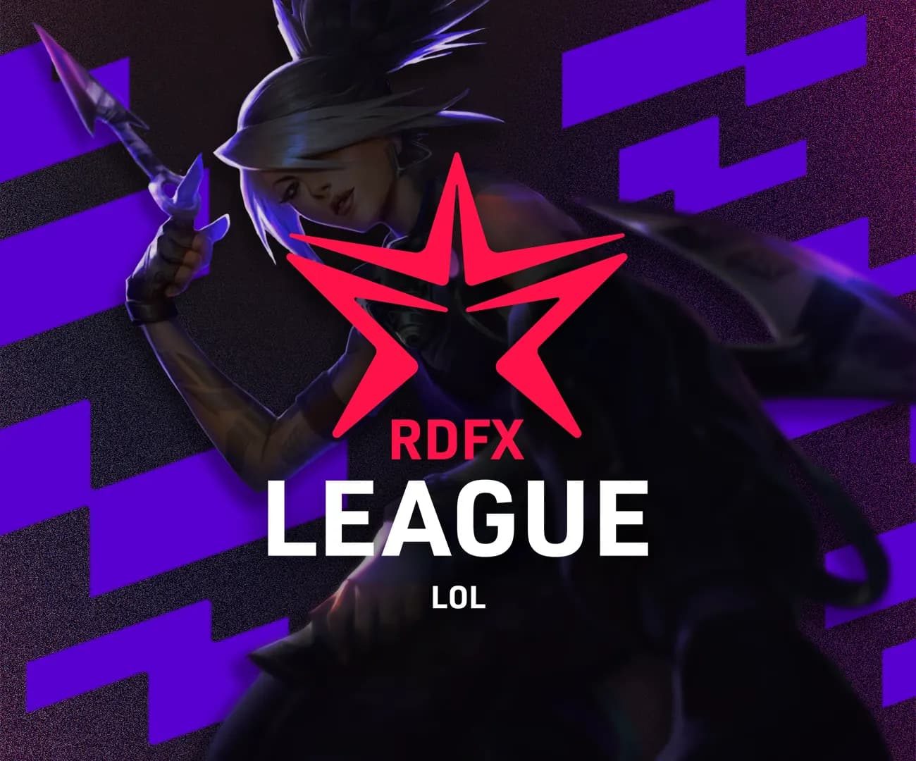 Capa do campeonato RDFX League, com key art roxa e o logotipo do campeonato em destaque