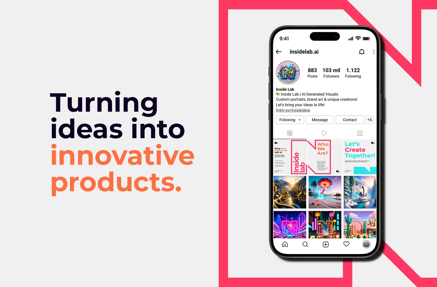 Perfil de Instagram do Inside Lab em mockup de celular