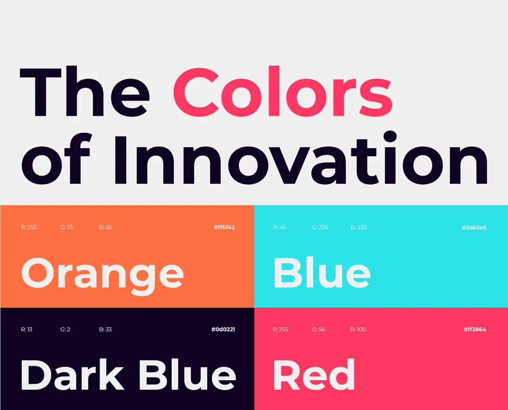 Página The Colors of Innovation, com a paleta do Inside Lab em quatro blocos de cor