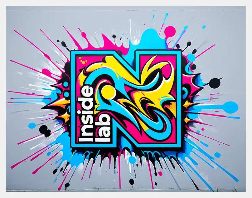 Logo do Inside Lab grafitado em muro, emoldurado