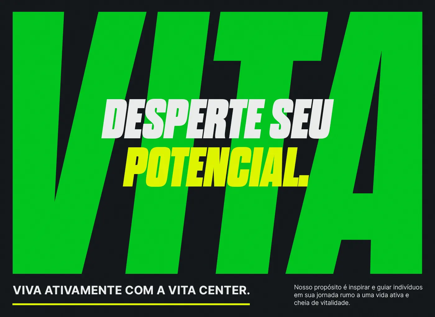 Capa da identidade VITA com o nome em verde neon e a chamada Desperte seu potencial