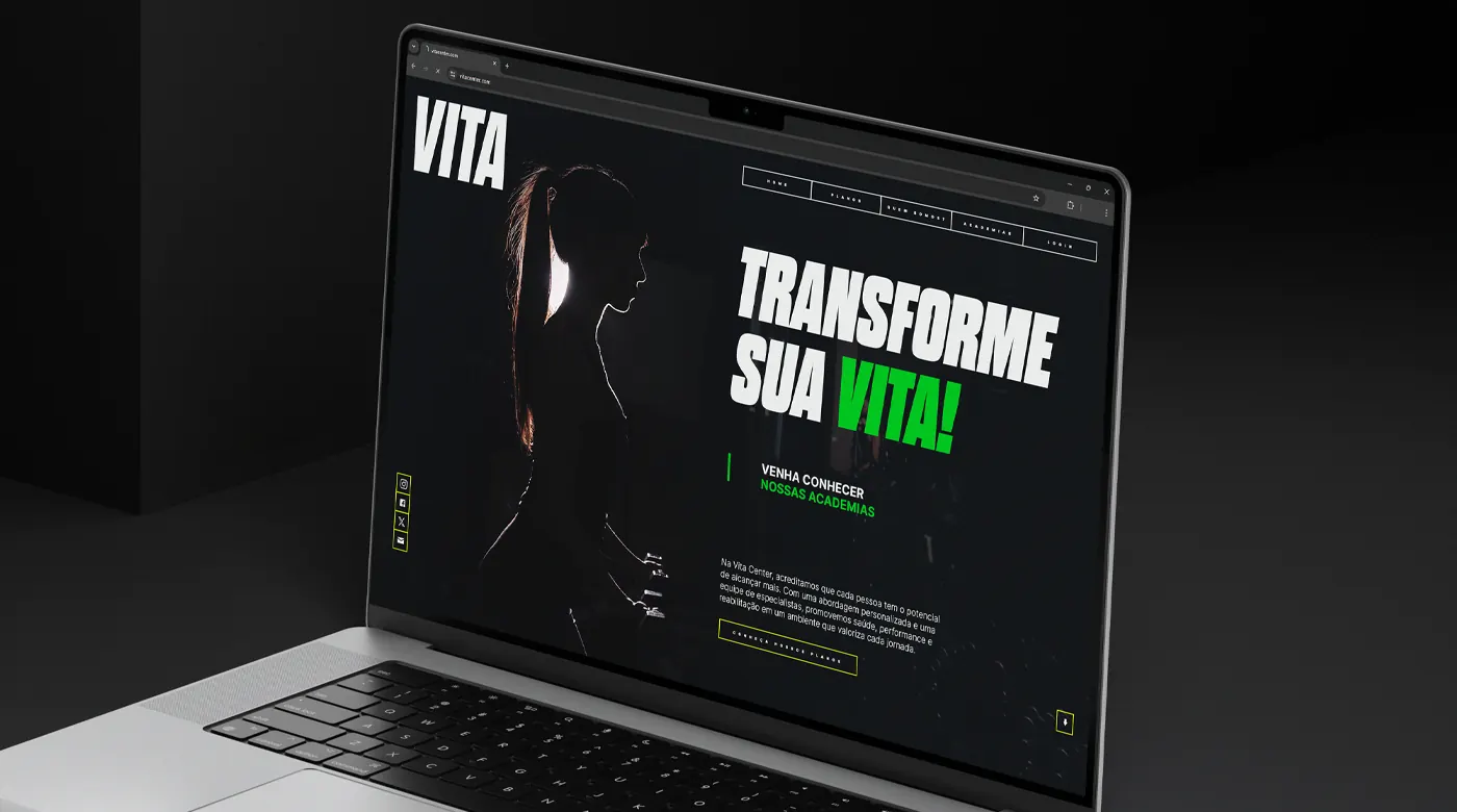 Site do VITA Center apresentado em laptop